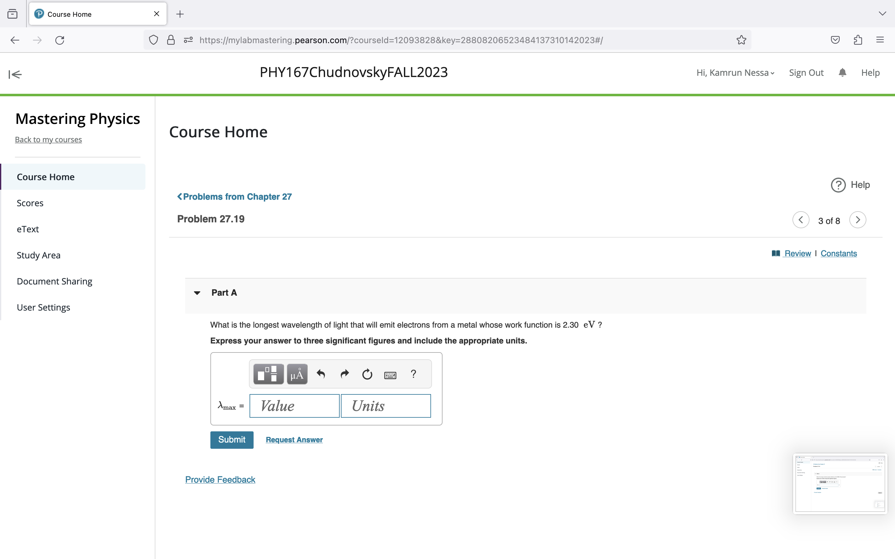 Home ? Help Course Home X + C 0 8 69 https://mylabmastering.pearson.com/?courseld=12093828&key=28808206523484137310142023#/