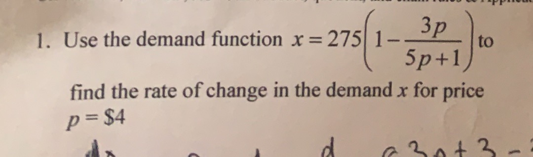  3p 1. Use the demand function x = 275 1 to