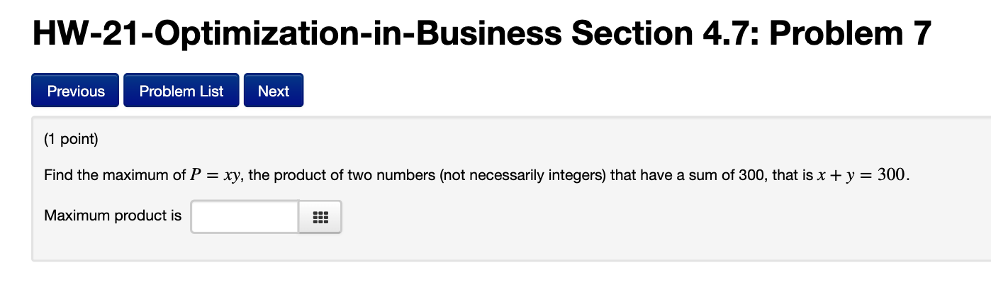 P = xy, the product of two numbers (not necessarily integers) that