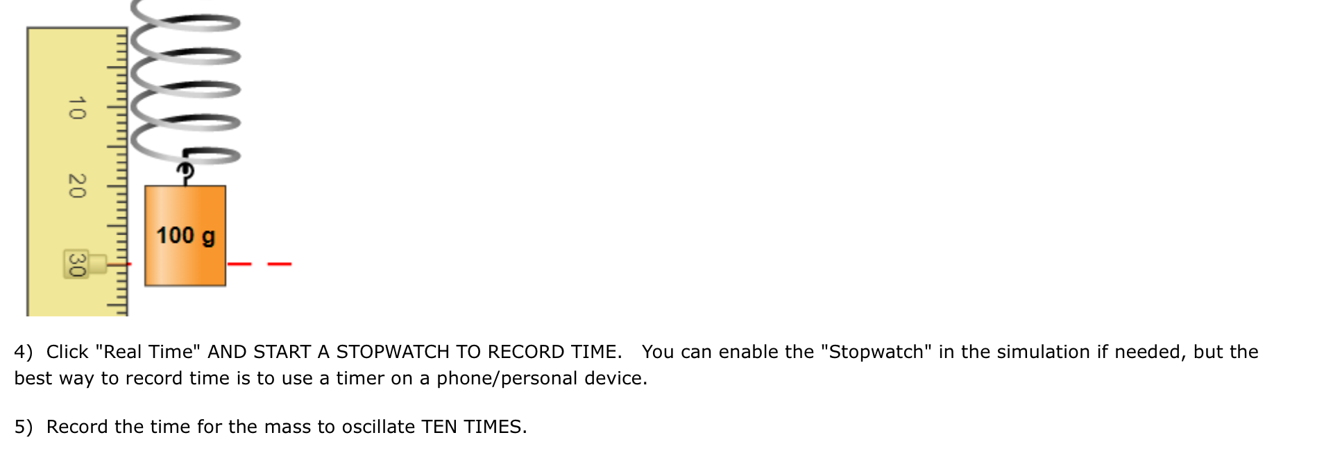 mass position for a weighted spring. x = 0 represents the spring