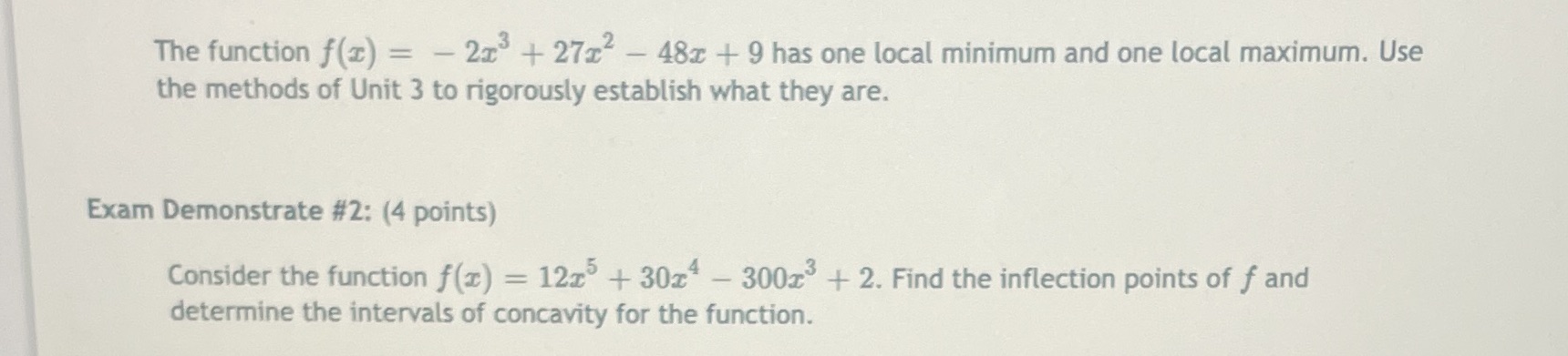 The function f(x) = - 2x3 + 27x2 - 48x +