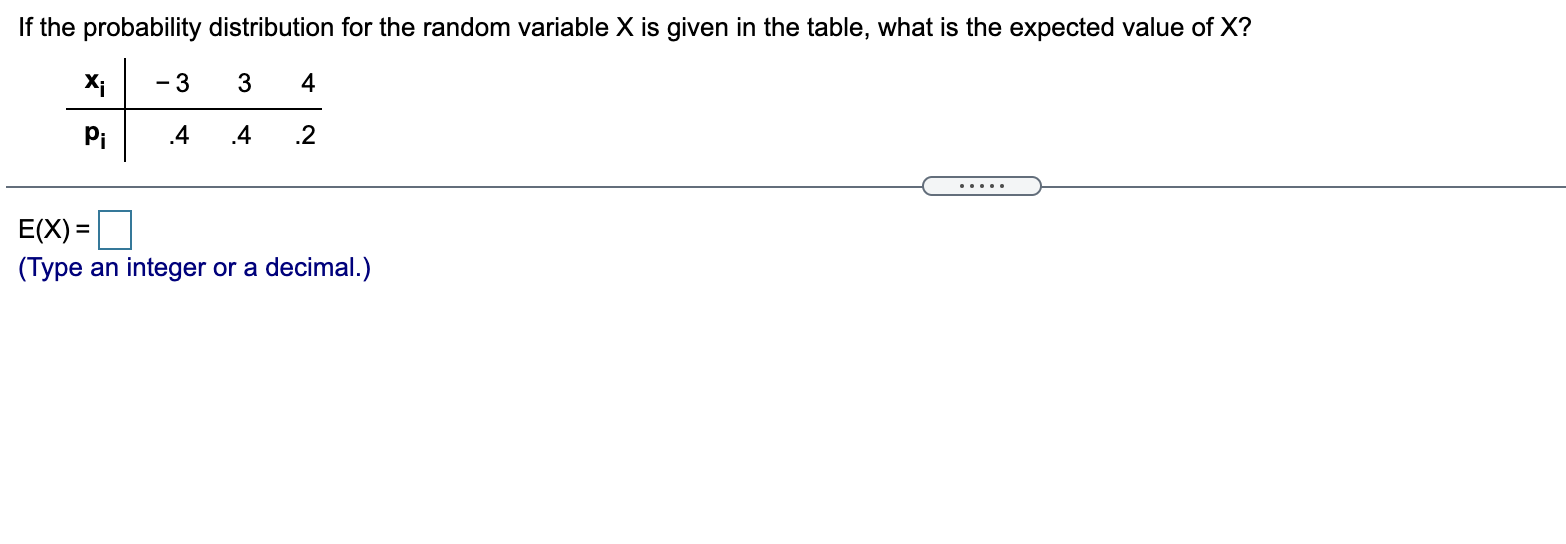 in the table, what is the expected value of X? E(X) =