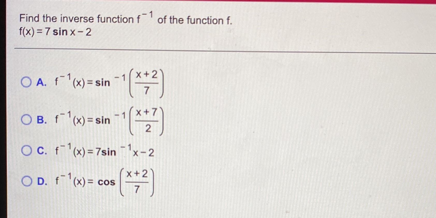 I need help on this question Find the inverse function fof
