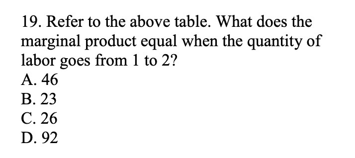 equal when the quantity of labor goes from 1 to 2? A.