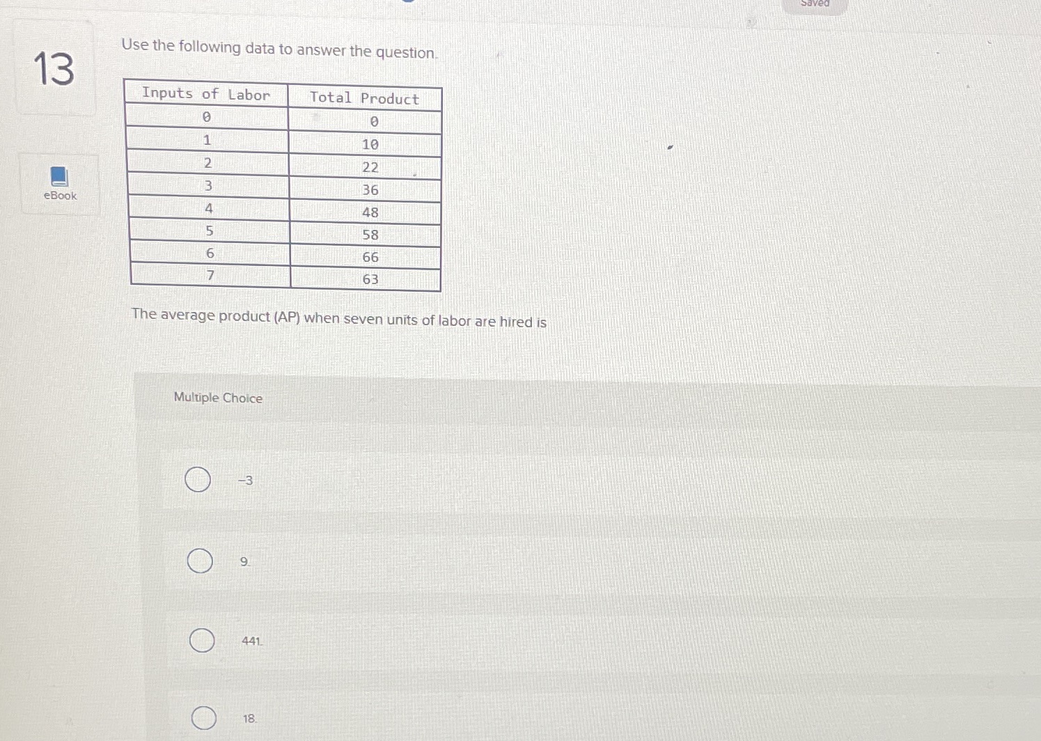 Use the following data to answer the question 13 Inputs of