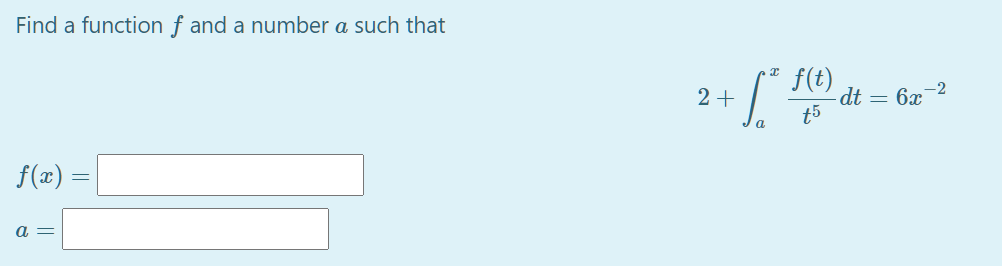 Find a function f and a number a such that f