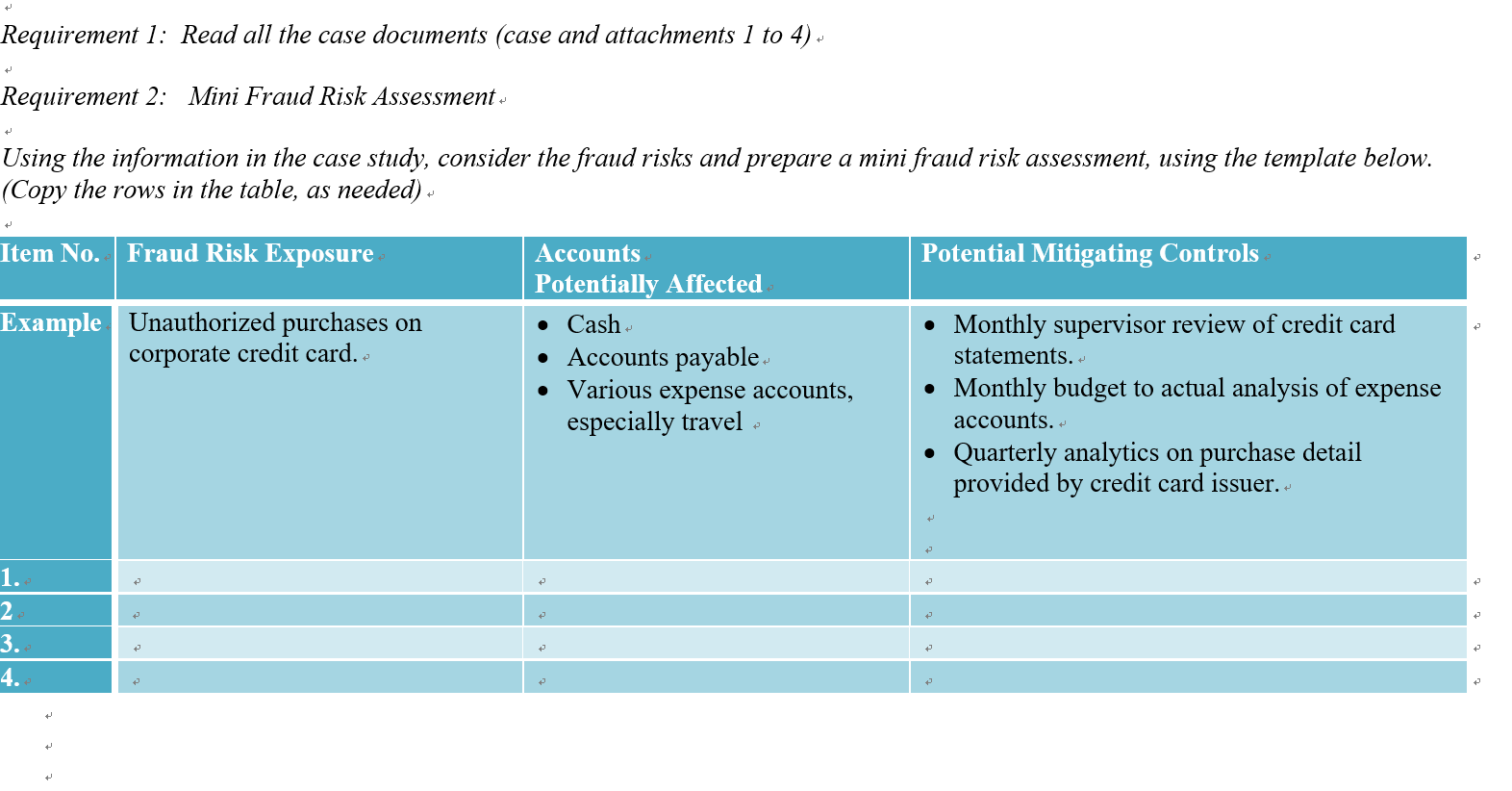  answer the questions below: Using the information in the case study,