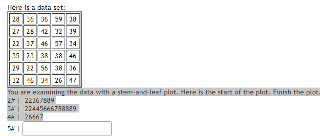  Here is a data set: 28 36 36 59 38 27