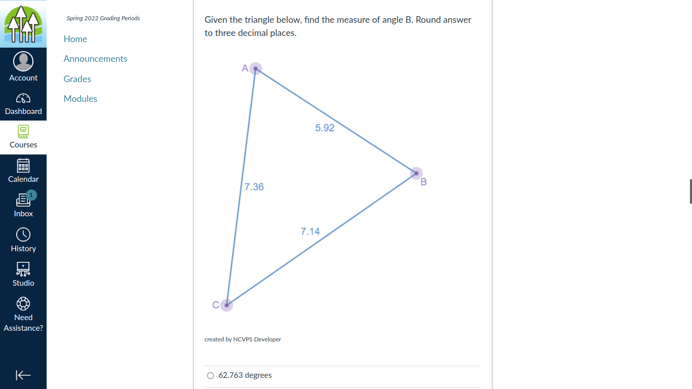 Announcements Given the triangle below, find the measure of side a. Round