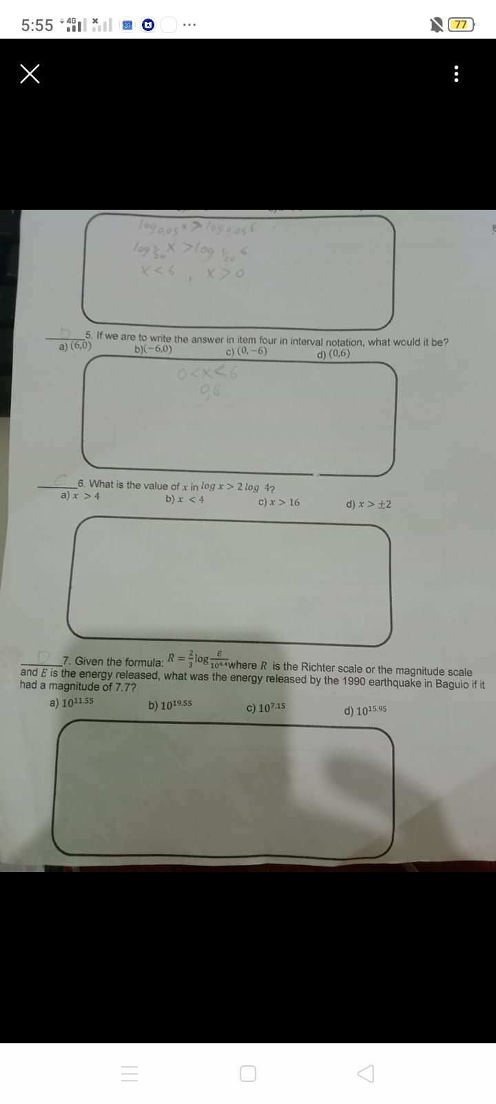 a) (6.0) 5. If we are to write the answer in item