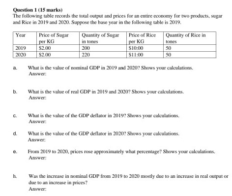 and prices for an entire economy for two products, sugar and Rice
