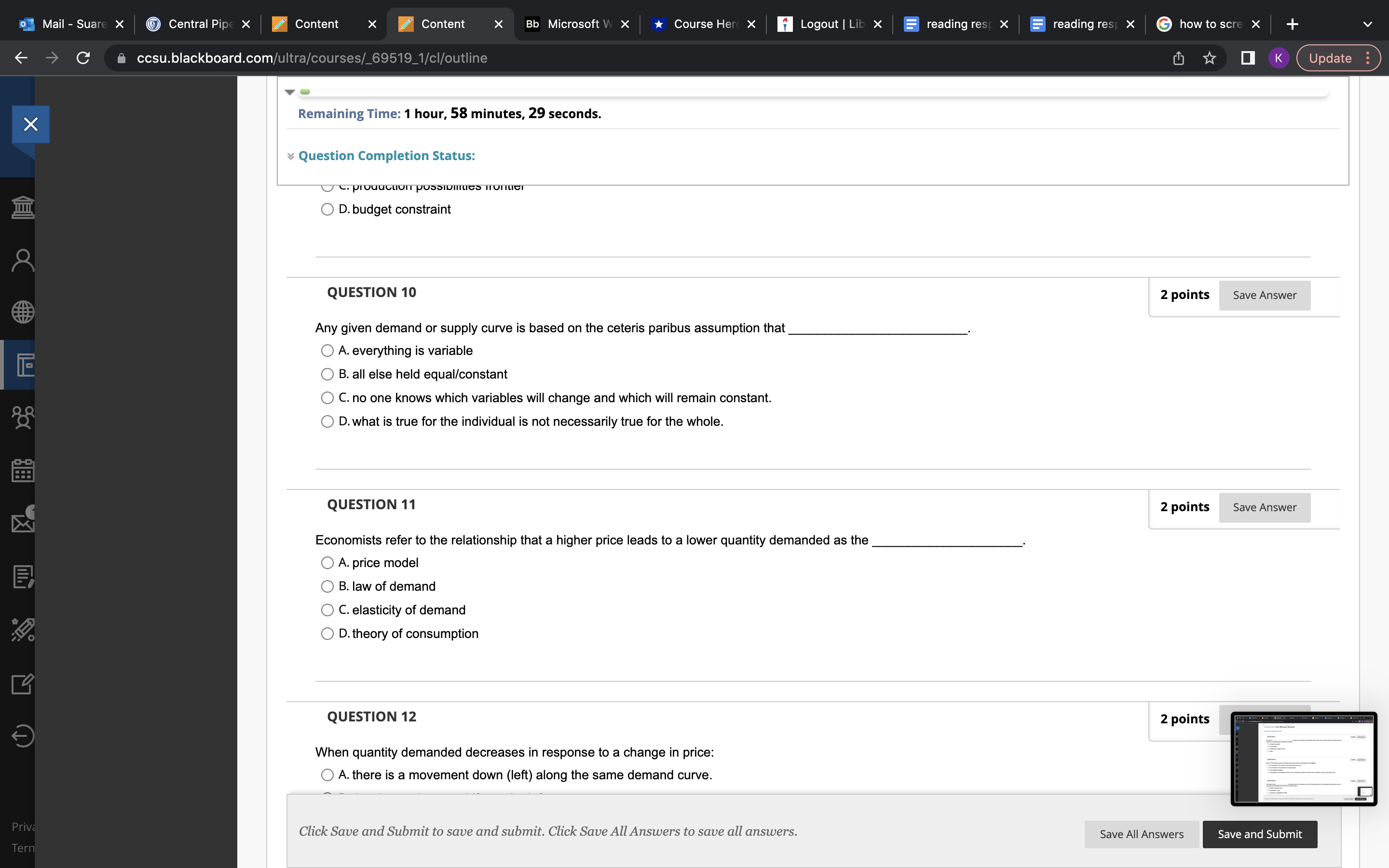 58 minutes, 44 seconds. X Final Exam (12/7) Question Completion Status: My