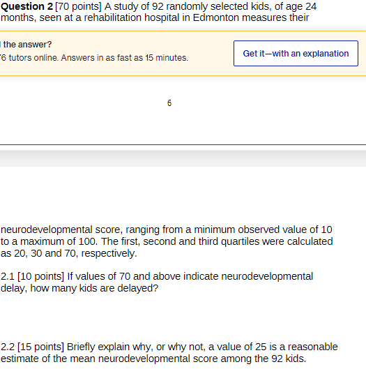 of age 24 months, seen at a rehabilitation hospital in Edmonton measures