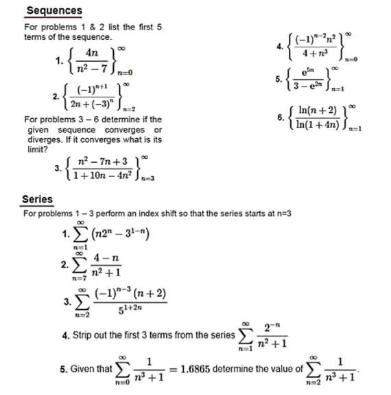  Sequences For problems 1 & 2 list the first 5 terms