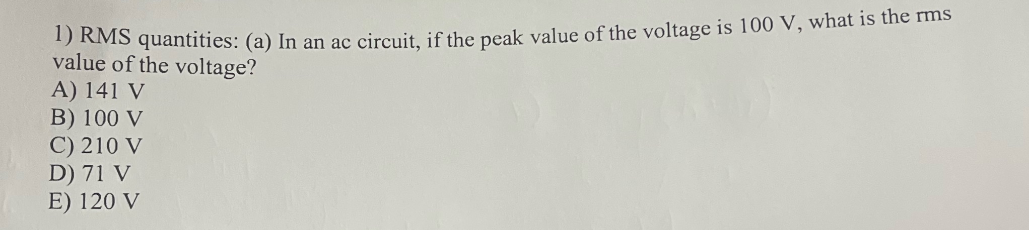 how would i solve this? 1) RMS quantities: (a) In an