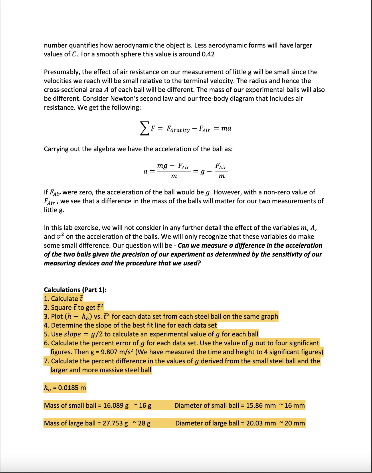 using two different test masses with each other. Using the method developed