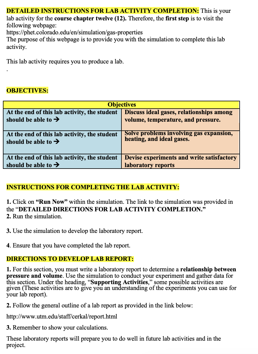 be able to -) volume, temperature, and pressure. At the end of