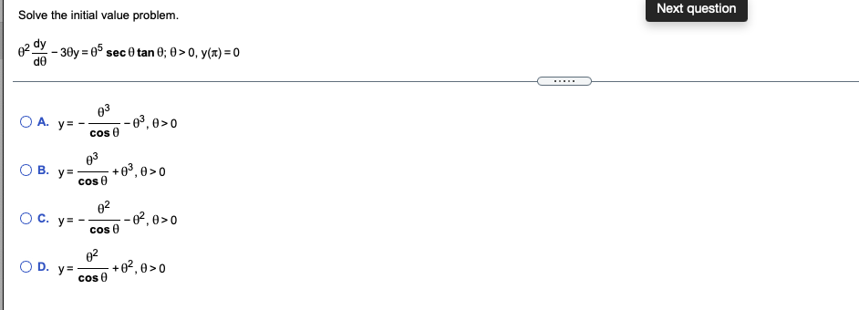  Solve the initial value problem. Next question 02 dy - 30y