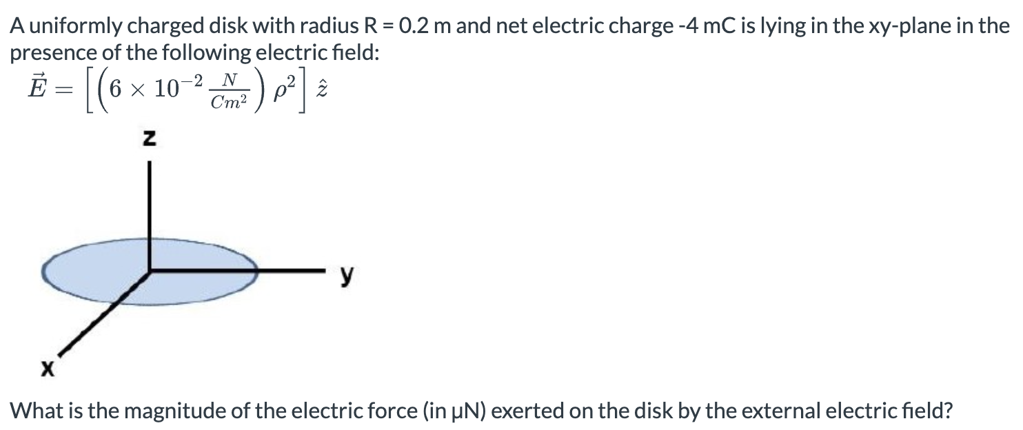A uniformly charged disk with radius R = 0.2 m and