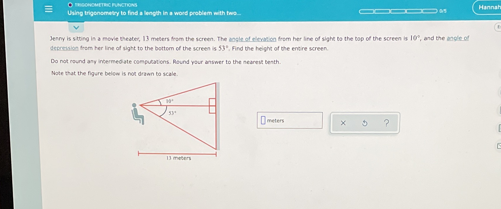 Hannah Using trigonometry to find a length in a word problem with