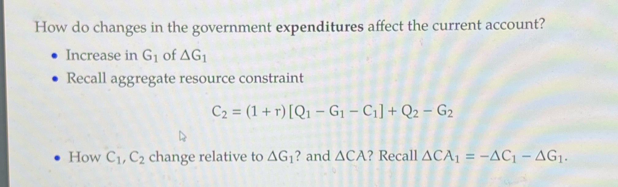  How do changes in the government expenditures affect the current account?