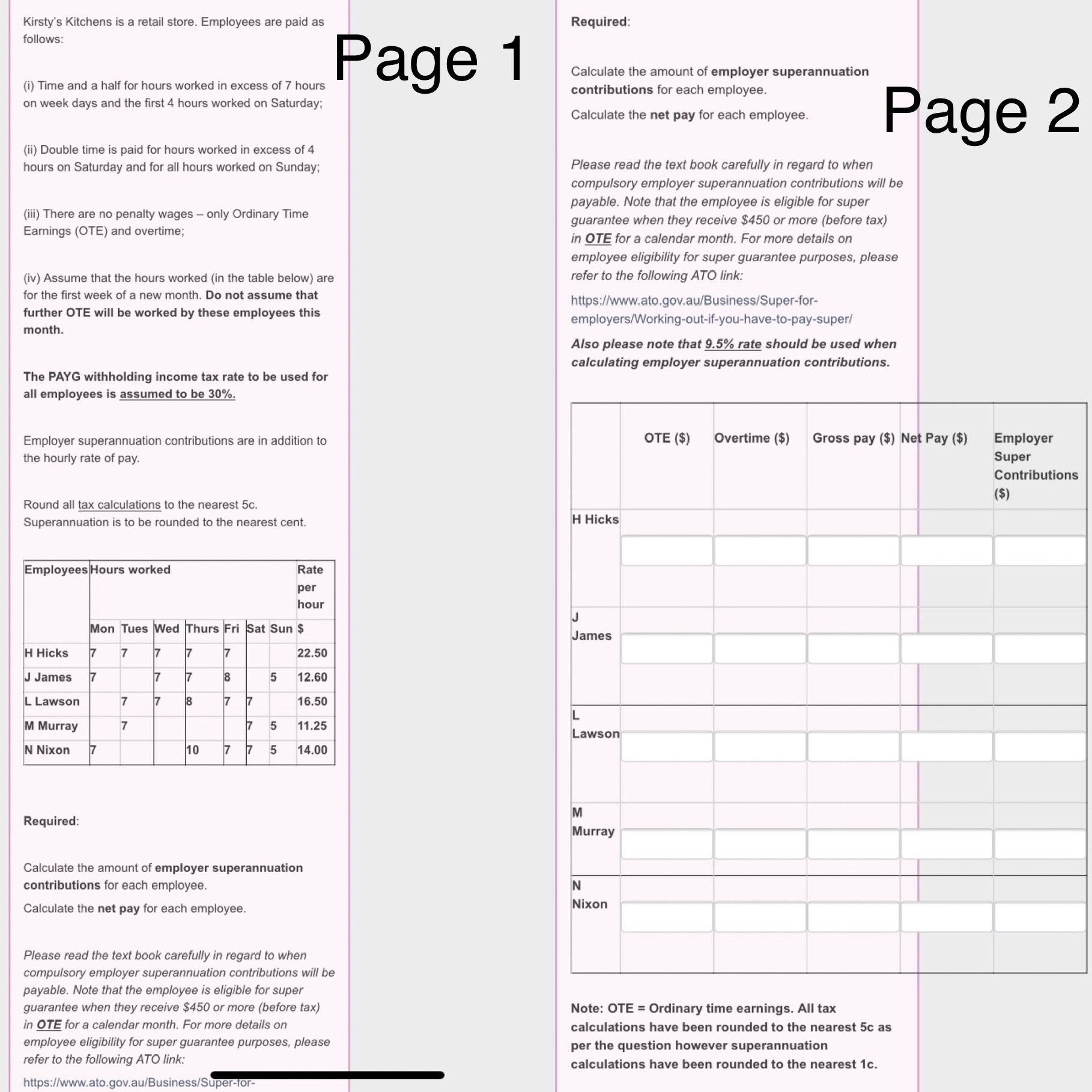 1 (i) Time and a half for hours worked in excess of