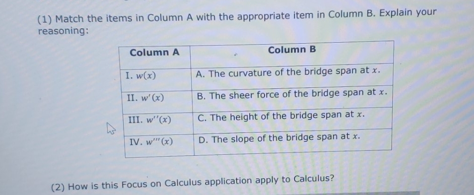 items in Column A with the appropriate item in Column B. Explain