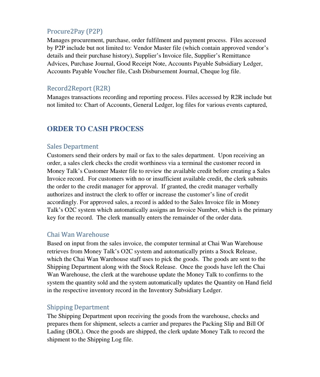 approved vendor's details and their purchase history), Supplier's Invoice file, Supplier's Remittance