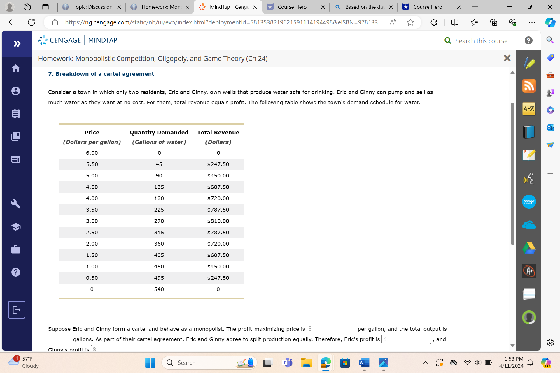 Q Search this course ? Homework: Monopolistic Competition, Oligopoly, and Game Theory