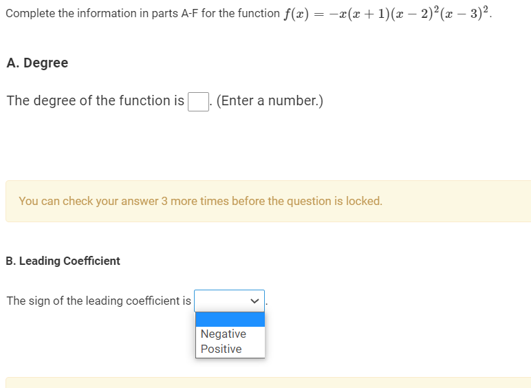 Complete the information in parts AF for the function x) =