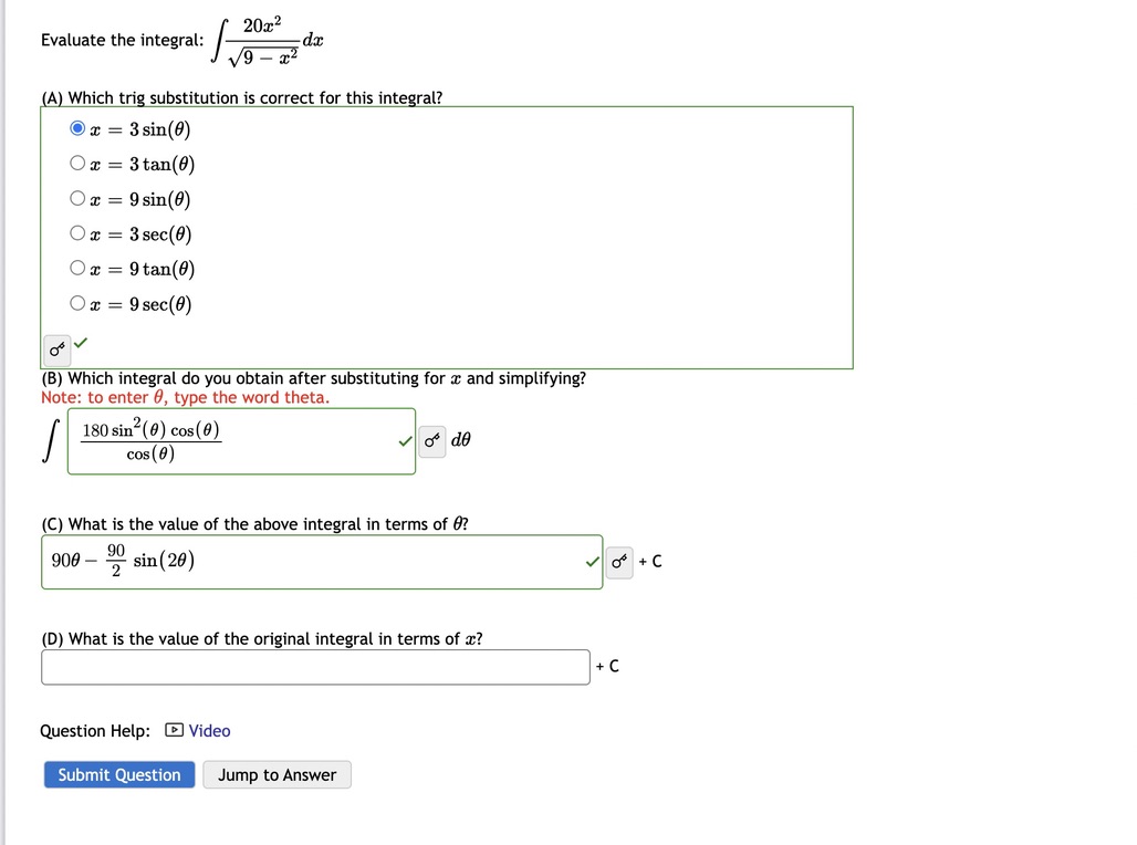 202-2 Evaluate the integral: dx 19 - 22 (A) Which trig
