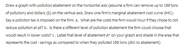  Draw a graph with pollution abatement on the horizontal axis (assume