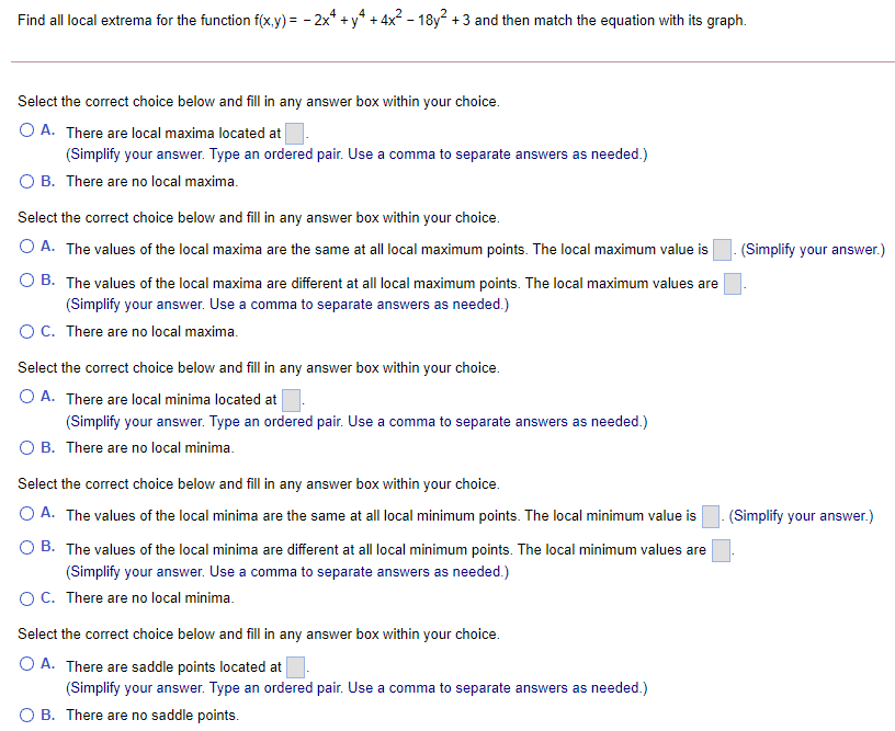 Find all local extrema for the function f(x,y) = - 2x*