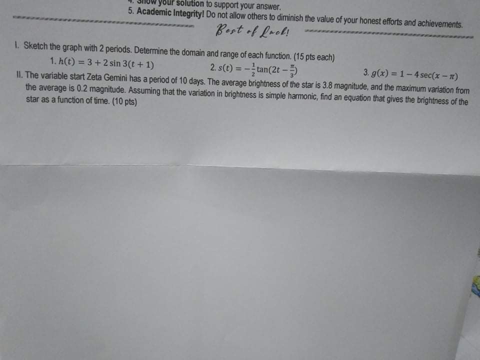  Show your solution to support your answer. 5. Academic Integrity! Do