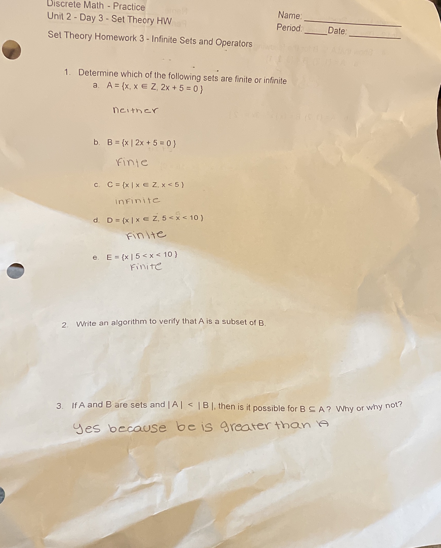  Could 1 and three be checked for accuracy 2. Explanation Discrete