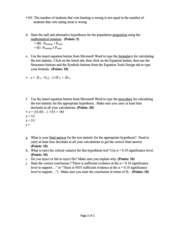 H1: The number of students that vote hunting is wrong is not