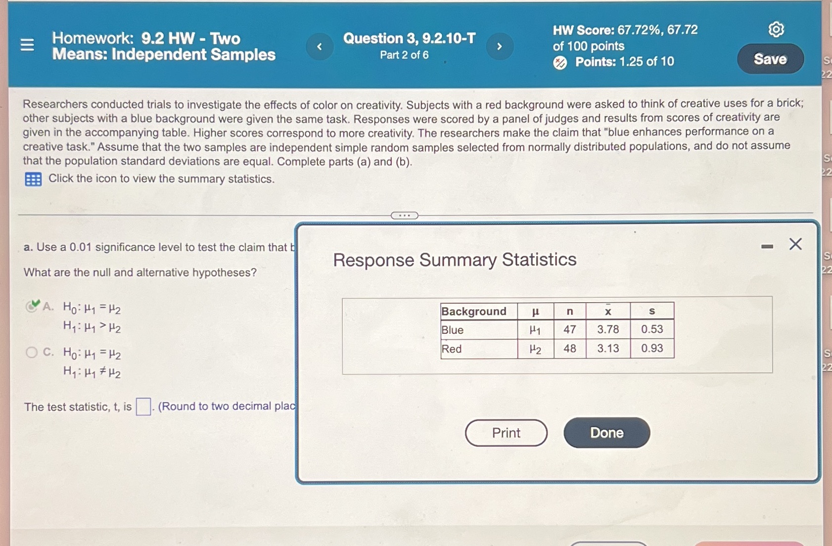 67.72%. 67.72 of 100 points @ Points: 1.25 of 10 Homework: 9.2