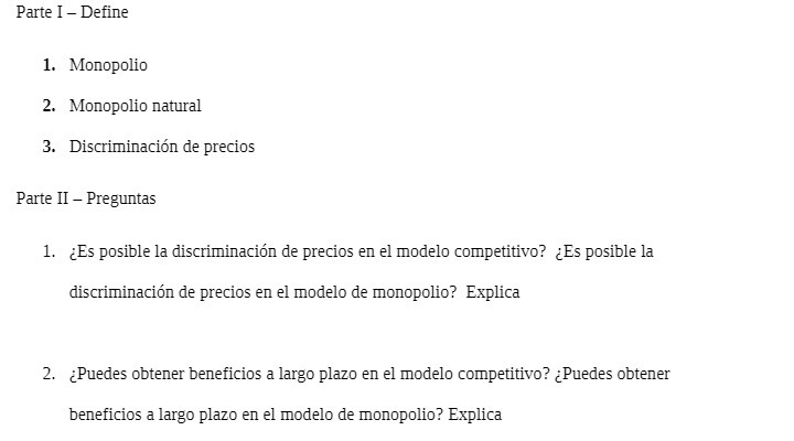 Parte II Preguntas 1. 2. LEs posible la discriminaci6n de precios en