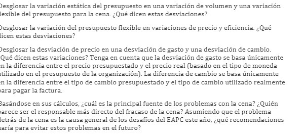 una variaci6n lexible del presupuesto para Ia cena_ aQu dicen estas desviaciones?