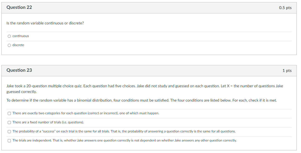 Each question had ve choices. Jake did not study and guessed on