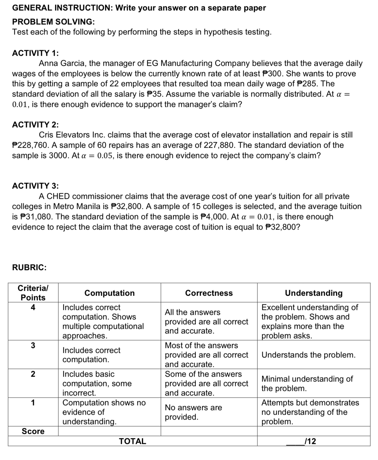 11 - STEM) GENERAL INSTRUCTION: Write your answer on a separate paper