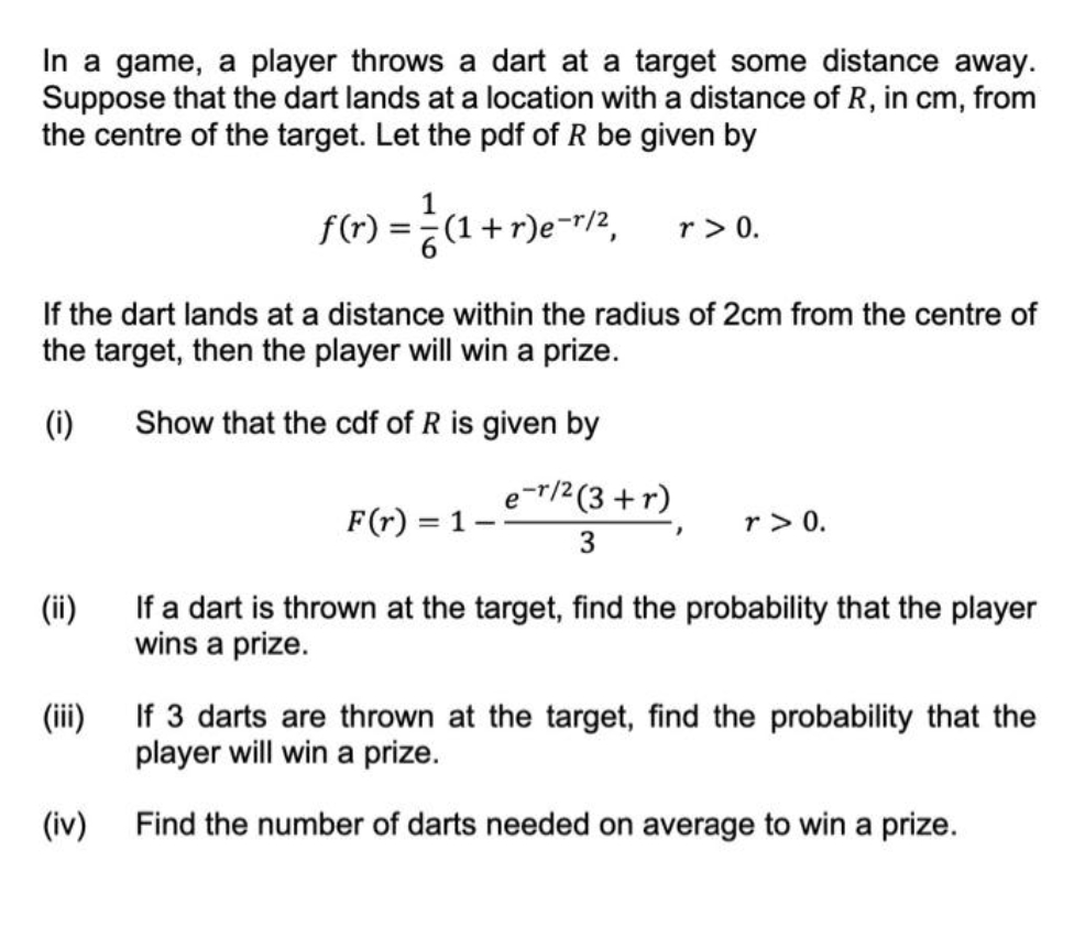 In a game. a player throws a dart at a target