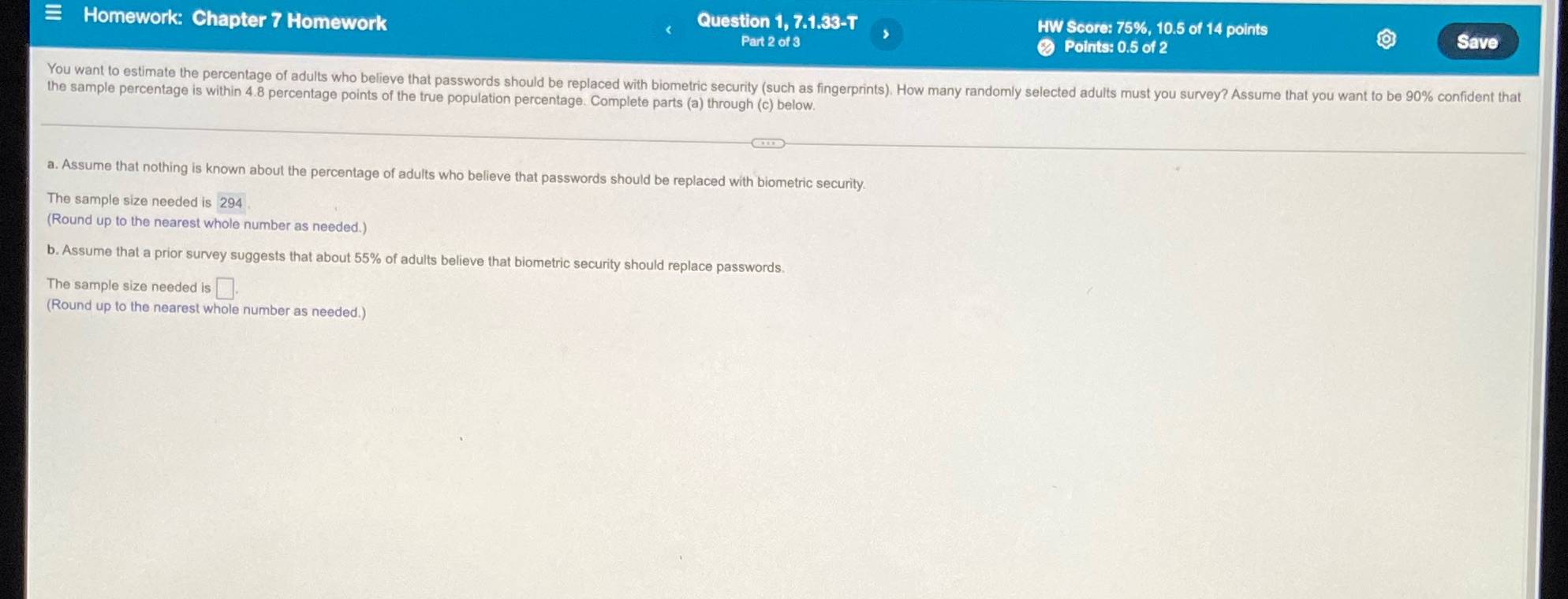 10.5 of 14 points Save Part 2 of 3 Points: 0.5 of