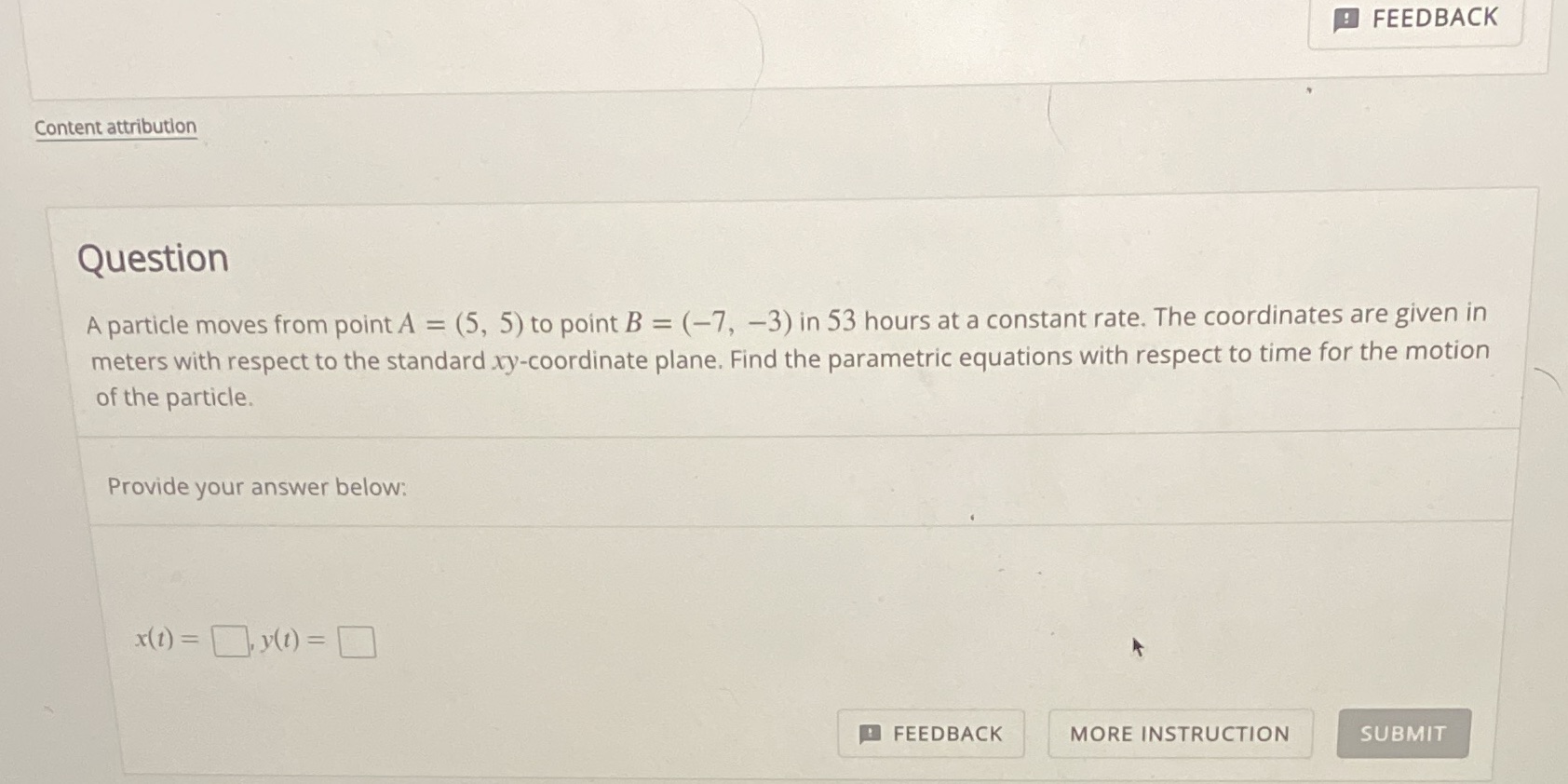 FEEDBACK Content attribution Question A particle moves from point A =