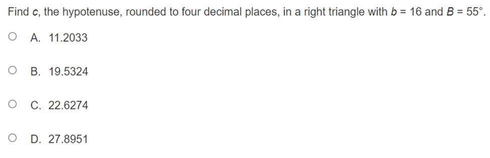 long, find the measure of the smallest angle. O A. 22.6 O