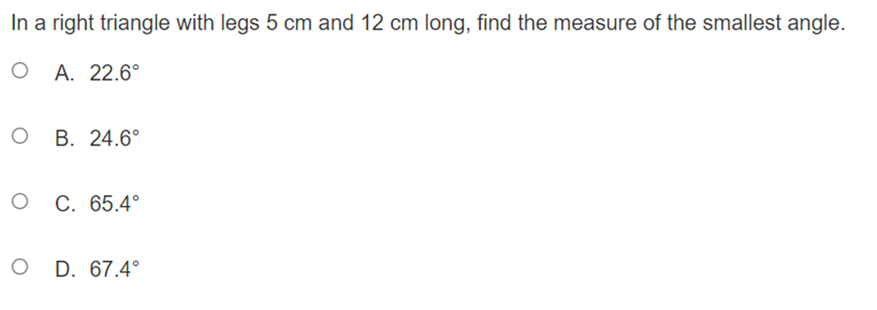 find a, the other angle in the right triangle. O A. 31.0
