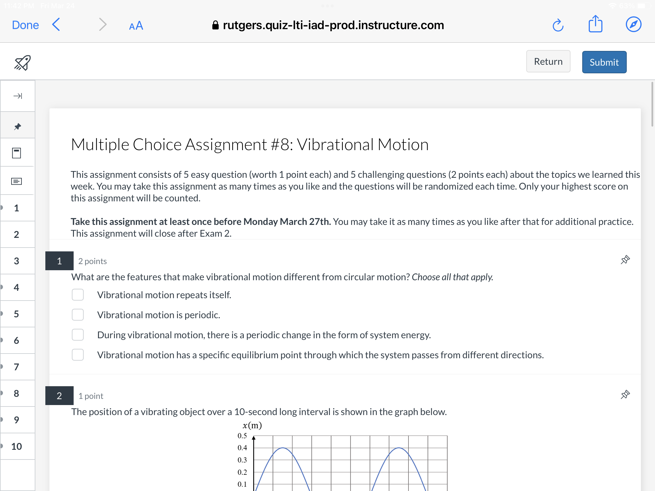 of 0.4 m and a period of 3.0 s. It has an