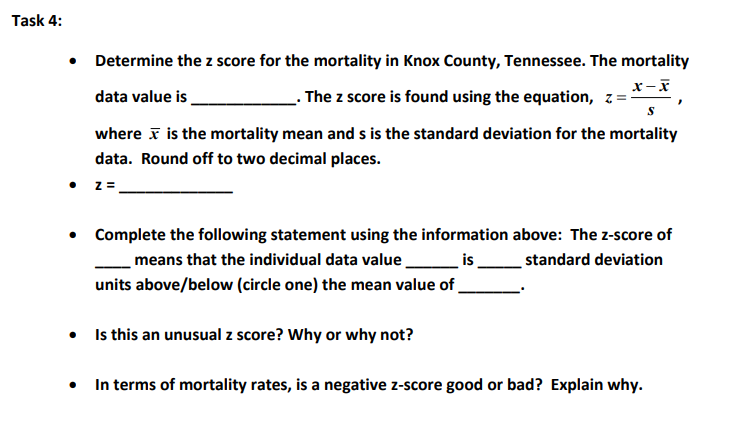 Insert the results for mean, median, standard deviation, and the five-number summary