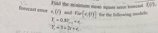 (/) and Var[e, ()] for the following models: Y, = 0.8Y_ +e,.