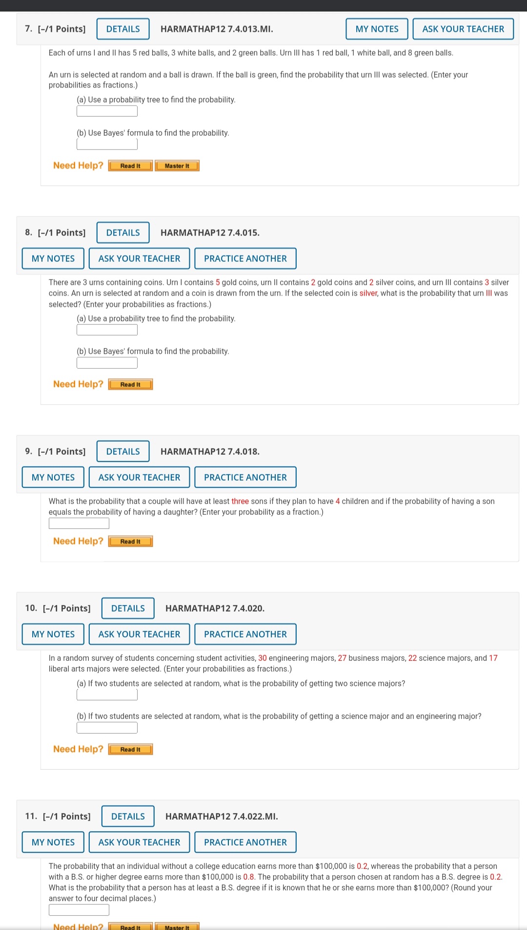 white ball, and 8 green balls. An urn is selected at random